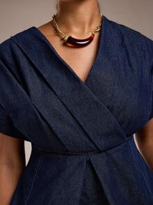 Normani Women Pleated Off Shoulder Backless Denim Top - Dark Wash - View 5