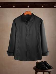 Manfinity Men's Textured Design Casual Business Long Sleeve Shirt Silk Shirts Satin Men Shirt Luxury Shirts Black Dress Shirt For Old Money,Daily Leisure, Weekend Trips, Outdoor Activities, Travel Expeditions, Relaxed Work Environments Or Semi-Formal Occasions,Boyfriend/Husband Gift, Anniversary Gift Christmas - Black - View 1