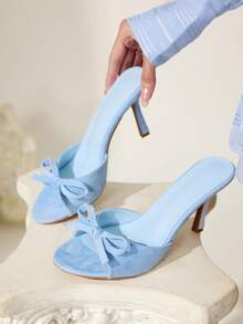 CUCCOO CHICEST Women's Fashion Bow Decor Daily Wear Versatile High Heel Slide Sandals Valentine's Day Elegant Shoes Wedding Shoes Summer Shoes Bride Shoes - Blue - View 11