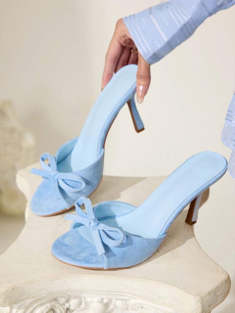CUCCOO CHICEST Women's Fashion Bow Decor Daily Wear Versatile High Heel Slide Sandals Valentine's Day Elegant Shoes Wedding Shoes Summer Shoes Bride Shoes