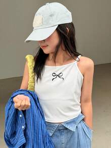 DAZY Áo hai dây dệt kim hình bướm dành cho bé gái tuổi teen - trắng - Xem 6