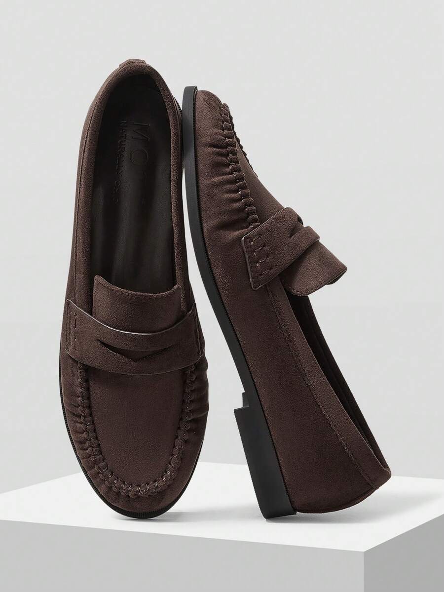 MOTF Sepatu Loafer Kulit PU Wanita, Gaya Retro Inggris, Modis & Elegan, Sepatu Datar Slip-On Nyaman untuk Hari Valentine - Kopi - View 1