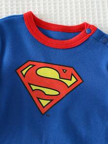 SUPERMAN X Cozy Pixies 4pcs Newborn Baby Boy/Girl Cartoon Superhero Pattern Knit Soft Crew Neck Long Sleeve Top And Elastic Waist Pants Set - Multicolor - View 5