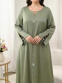 SHEIN Najma Elegant V-Neck Flare Sleeve Ruffle Hem Dress, Spring/Summer - Green - View 4