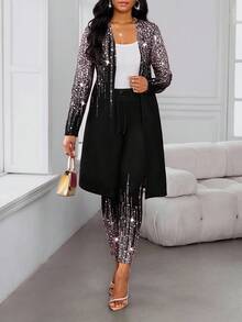 SHEIN Lady Bộ đồ nữ tay dài, kiểu dáng thường ngày, thanh lịch, đa năng, gồm 2 món. - Hồng - Xem 1