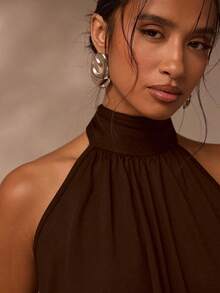 Glamine Women's Fashionable Black Backless Dress - Dark Brown - View 3