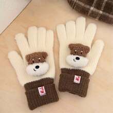1pc Girly Winter Thermal Five-Finger Gloves | Cute Doll Fluffy Knit Gloves For Student Writing & Typing - Multicolor - View 4