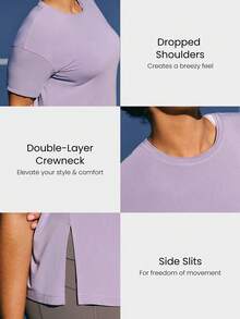 GLOWMODE Große Größen SoftSerene Modal Boulevard seidig-glatte atmungsaktive Oversized Passform mit abfallenden Schultern, Seitenschlitzen und Doppelschicht Rundhalsausschnitt für den täglichen Lässig Wear - Violett - Übersicht 3