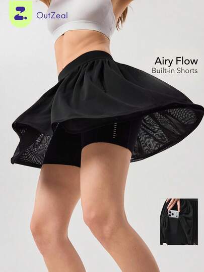 OutZeal 女士运动短裙 白色 夏季网球训练弹力内置短裤带口袋