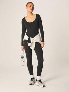 MISSGUIDED Long Sleeve Scoop Neck Full Body Unitard Bodysuit For Layering And Casual Wear - Black - View 4