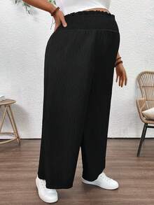 Plussiva Maternity Plus Size Solid Color Elastic Waist Casual Straight Loose Pants - Black - View 4