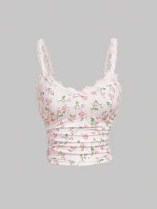 SHEIN MOD Lace Trim Sleeveless Fashion Lace Patchwork Camisole, Summer - Multicolor - View 7