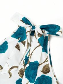 Ellevyn Women's Floral Print Ruched Halter Top And Wide Leg Pants Casual 2-Piece Set - Black - View 7