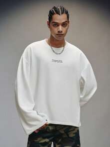 PAVTROS 男士休闲字母印花长袖T恤，春秋季男士字母图案卫衣长袖图案上衣男士图案套头衫图案圆领衫男士宽松街头服饰男士宽松街头服饰男士长袖图案 - 白色 - 查看 3