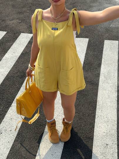 SHEIN EZwear 大码休闲纯色前口袋连体衣