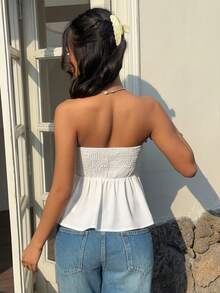 Serisse Áo croptop quây ngực phối màu tương phản dành cho nữ, kiểu Pháp tối giản mùa hè, không dây vai, thêu màu xanh dương, dây rút, dáng chữ A, hoàn hảo cho kỳ nghỉ, đi biển và du lịch, áo mùa hè, ngày Valentine, trang phục lễ hội cho nữ, áo dự tiệc, áo đi biển, áo phong cách Y2K, kỳ nghỉ biển cho nữ, áo trắng. - Xanh và trắng - Xem 2