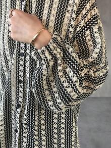 FRIFUL Chaqueta de mujer con cuello redondo y apertura frontal de tela texturizada - Beis - Ver 3