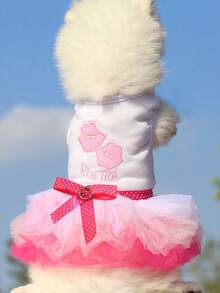 PETSIN 1 Piece Small Size Soft Tulle Fabric Comfortable Breathable Lightweight Elastic Waist Easy To Wear Cute Stylish Heart Lip Print Pink Blue Colors Pet Tulle Skirt Pet Dress Pet Clothing For Dogs Cats Teddy Bichon Frise Holiday Gift For Pet Lovers Dog Owners Daily Wear Party Photography Home Use Pet Apparel Pet Fashion Essentials Small Dog Cat Outfits Fancy Pet Skirt Pet Gown Pet Wardrobe Accessories - Multicolor - View 7