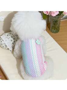 PETSIN 宠物狗春夏彩虹撞色镂空吊带猫咪泰迪熊吊带背心 宠物狗服装 宠物用品服装 - 彩色 - 查看 10