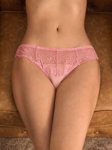 Charlaine 蕾丝网纱拼接轻薄浪漫法式优雅精致女士内裤 - 珊瑚粉 - 查看 1