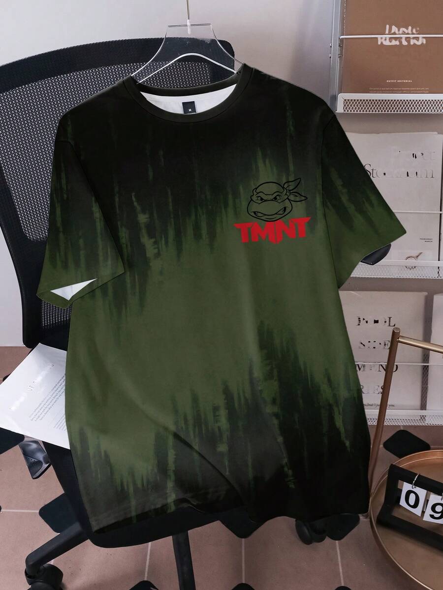 TEENAGE MUTANT NINJA TURTLES | SHEIN 男士撞色字母印花休闲圆领短袖T恤 - 白色 - 查看 1
