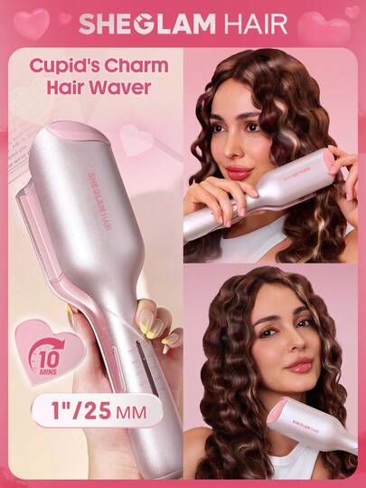 SHEGLAM HAIR Rizador de pelo Cupid's Charm Beach Babe con enchufe estadounidense de 25 mm, rizador iónico, plancha de rizos, rizador de pelo de 2 cilindros con protección antiescaldaduras, 50 millones de iones y 10 minutos de ondulación rápida, temporizador inteligente y temperatura ajustable, herramienta fácil de usar para mujeres. Graduación Cumpleaños Regalo Día festivo Invierno Rosa Onda Constituir Fiesta Playa Viajar Cámping Escuela Campus Festivales Rosa Presente Chica Encanto Mejor Día de San Valentín Día de la Mujer Ámate a ti mismo