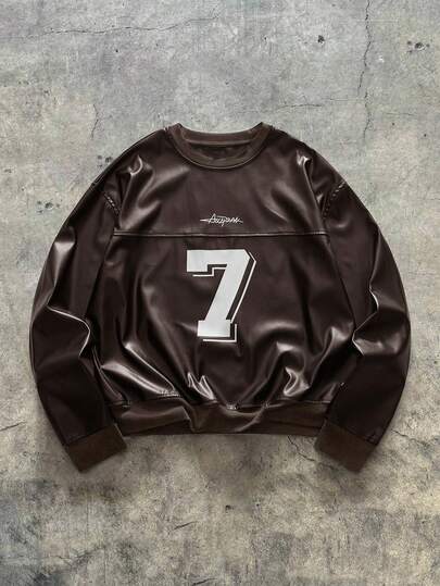 AXEPEAK Men's Casual Everyday Numeric Print Crew Neck Sweatshirt, Autumn