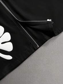 STYNVO 男士休闲花卉压花拉链衬衫，适合夏季度假和日常通勤 - 黑色 - 查看 7