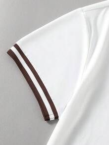 2pcs/Set Teen Boy Summer New Style Casual Outfit, White Short Sleeve Tee Paired With Burgundy Checkerboard Shorts, Campus Style Graduation Back-To-School - White - View 4
