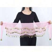 1/4件波西米亚流苏腰带，粉色肚皮舞裙，亮片臀巾，舞蹈服腰链，适合日常穿着 - 粉色 - 查看 3