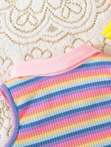 SHEIN Baby Girl Fashionable Colorful Striped Sleeveless Polo Top For Spring/Summer - Multicolor - View 5