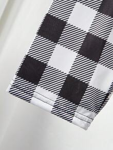 2pcs/Set Teenage Boys' Black Short Sleeve Top And Plaid Pants Casual Pajama Set - Black - View 5