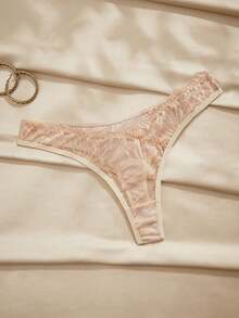 Charlaine Apricot Lace Patchwork Criss-Cross Sheer Romantic French Style Elegant Refined Women's Panties - Apricot - View 3