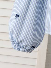 Young Girls' Fashion Casual Striped Bow Blouse - Blue - View 7