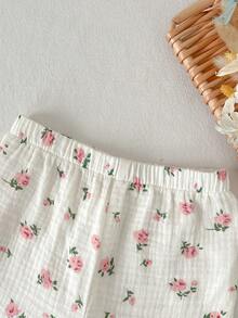 Cozy Pixies 2pcs Baby Girl Floral Print Lapel Collar Long Sleeve Cardigan And Elastic Waist Pants Set - Pink - View 6