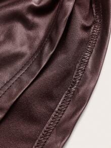 SHEIN EZwear 女士纯色时尚褶皱棕色打底裤 - 棕色 - 查看 3