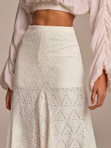 COSMINA Women's Solid Color Hollow-Out Casual Versatile Date Night Skirt, Suitable For Valentine's Day, Date, Wedding Guest Skirt, Daily Wear, Knitted Textured Fabric, Light Apricot Skirt, Spring/Summer Women's Skirt - Multicolor - View 3