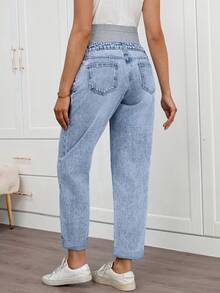 SHEIN Maternity Casual Light Blue High Waist Versatile Daily Jeans - Blue - View 2