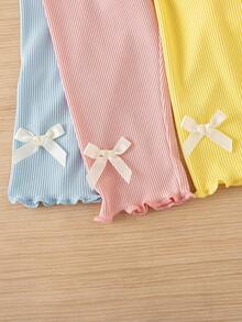 SHEIN Vintaside Kids 女嬰3件套可愛粉黃色秋季畢業返校甜美時尚蝴蝶結內褲夏季衣物防蟲休閒穿搭 - 彩色 - 查看 7