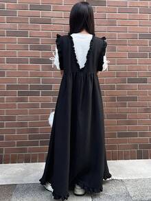 FRIFUL Đầm nghỉ mát không tay viền bèo dành cho nữ - màu đen - Xem 7