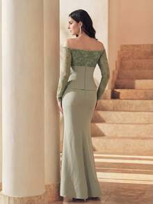 Anewsta Đầm dạ hội cao cấp, đính cườm và đá quý, thiết kế 2 trong 1, thanh lịch và sang trọng. - xanh quân đội - Xem 2