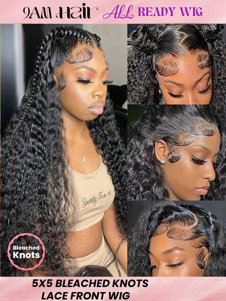 ALL READY WIG Pre Plucked Bleached Knots Pre-Cut Lace Melting Lace 5X5 Glueless Lace Closure Wig 100% Human Hair Water Wave 9AM HAIR - SNatural - View 1