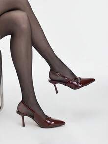 Mnmlis Women's Pointed Toe Buckle Design Everyday Versatile Fashion High Heels - Burgundy - View 5