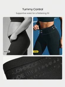 GLOWMODE 24" FeatherFit™-Sculpt Sweat-O-Clock Compressive Anti-Roll Tummy Control No Front Seam Side Pockets Leggings Low Impact Training Running Workout Gym - Black - View 6