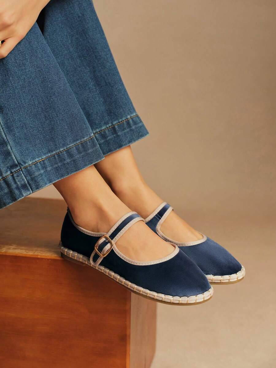 Rosivie 女士搭扣设计休闲平底鞋，适合日常穿着 - 藍色 - 查看 1