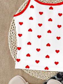 SHEIN 1 pieza Camiseta de tirantes roja con estampado de corazones pequeños y lindos para niña, de moda, versátil, adecuada para verano Y2K, Día de San Valentín, vacaciones, moda diaria - Multicolor - Ver 5