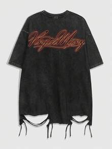 ROMWE MEN Goth 圆领短袖时尚印花夏季T恤 - 黑色 - 查看 2