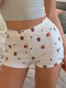 DAZY Happy Dog Print Fitted Ultra-Short Women Sleepwear Bottoms - White - View 6