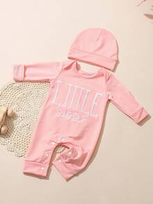 SHEIN 2件套新生男婴摄影服装 小弟弟刺绣婴儿回家服 婴儿洗礼礼物 1个月3个月婴儿摄影道具 - 粉色 - 查看 7