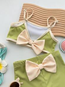 DAZY Young Girls Cute Green Swimwear Set, Fall - Green - View 4